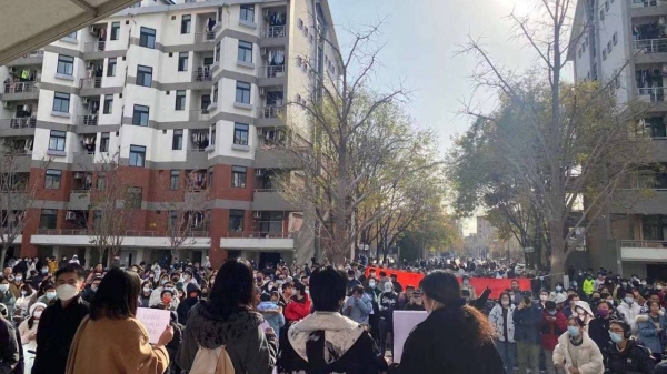 Hundreds of students at Tsinghua University in Beijing gathered on Sunday to protest against zero-Covid and censorship