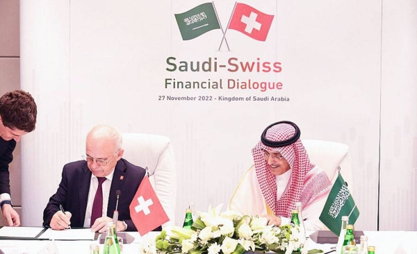 Minister of Finance Mohamed Bin Abdullah Al-Jadaan inaugurated in Riyadh Monday the 3rd Saudi-Swiss Financial Dialogu where he welcomed the visit of Switzerland Minister of Finance Ueli Maurer and the accompanying delegation.
