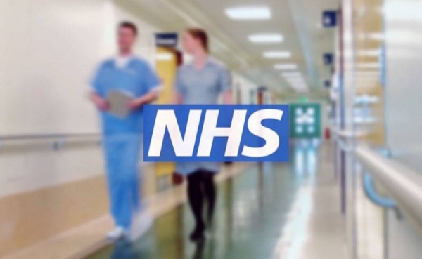 The logo of the NHS, the UK’s public health care provider.