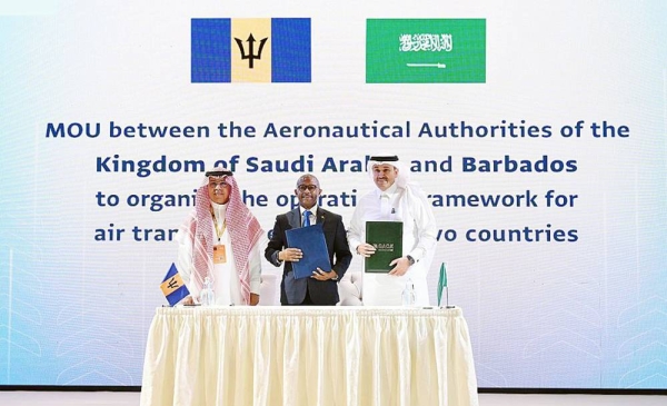 Minister of Transportation and Logistics Services Eng. Saleh Bin Nasser Al-Jasser, who is also Chairman of the Board of Directors of the General Authority of Civil Aviation (GACA), and Barbados's Minister of Tourism and Transport Ian Gooding-Edghill signed in Riyadh on Tuesday a memorandum of understanding.