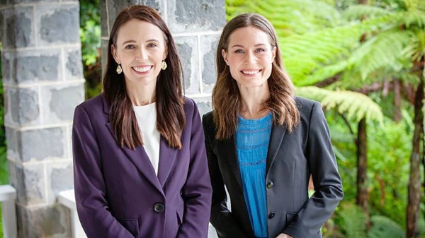 New Zealand Prime Minister Jacinda Ardern (left) meets Finnish Prime Minister Sanna Marin (right) in Auckland, Wednesday. —Courtesy Luci Harrison