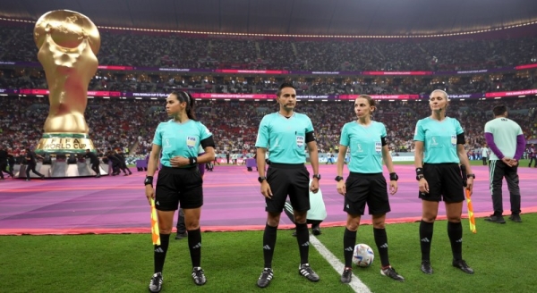 Frappart, 38, is assisted in the Costa Rica and Germany match by two female officials -- Brazil's Neuza Back and Karen Diaz from Mexico. (@FIFAWorldCup) 