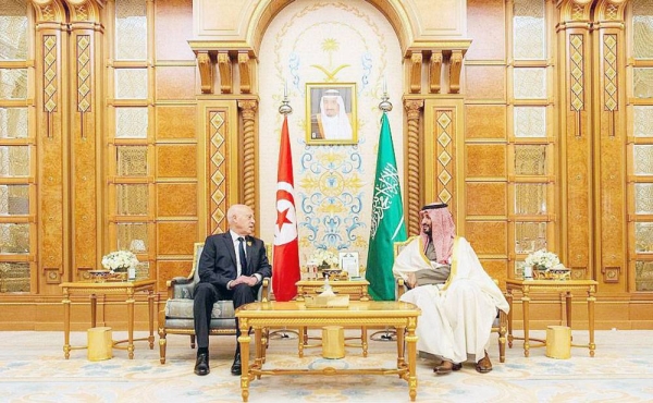 Crown Prince and Prime Minister Prince Mohammed Bin Salman met Friday with Tunisia President Kais Saied on the sidelines of the Riyadh Arab-China Summit for Cooperation and Development.