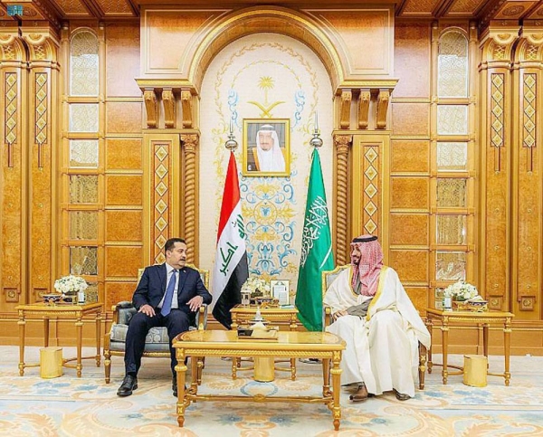 Crown Prince and Prime Minister Prince Mohammed Bin Salman met Friday with the Prime Minister of Iraq Mohammed Shia Al-Sudani on the sidelines of the Riyadh Arab-China Summit for Cooperation and Development.