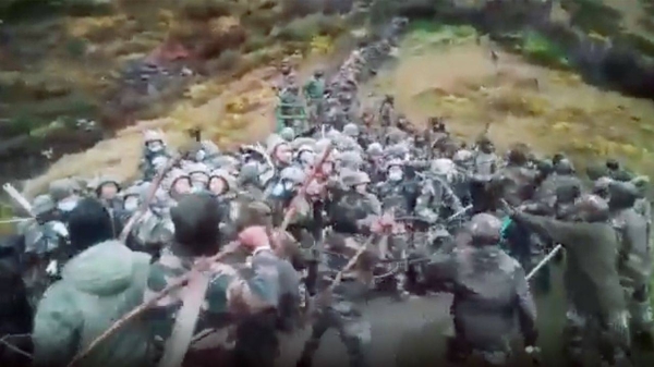 A still from video footage of a violent clash between Indian and Chinese troops, apparently at their disputed border