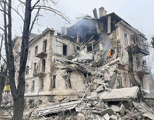 Debris of an apartment building damaged in a Russian rocket attack in Kryvyi Rih. — courtesy photo byUkrainian Emergency Service