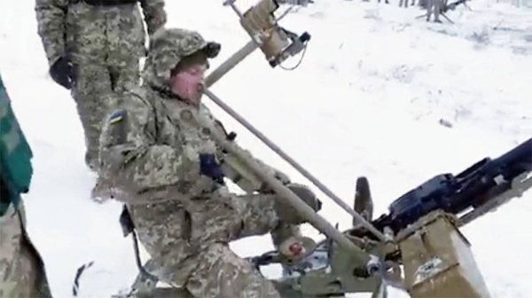 An Ukraine soldier on the front line is seen in action. – courtesy Twitter