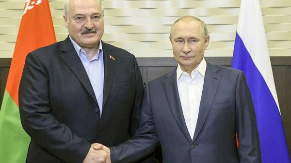 Belarusian President Alexander Lukashenko, left, and Russian President Vladimir Putin in the Bocharov Ruchei residence in the Black Sea resort of Sochi, Russia, Sept. 26, 2022. — courtesy photo Sputnik