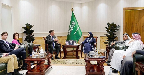 HRC President Dr. Hala Bint Mazyad Al-Tuwaijri received in Riyadh Tuesday the delegation of the European Parliament Committee on Foreign Affairs headed by the Chairman of the Committee, David McAllister.