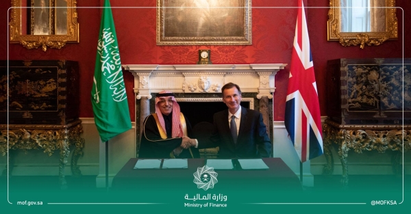 Minister of Finance Mohammed Al-Jadaan holds a meeting with his British counterpart Chancellor of the Exchequer Jeremy Hunt in London on Tuesday