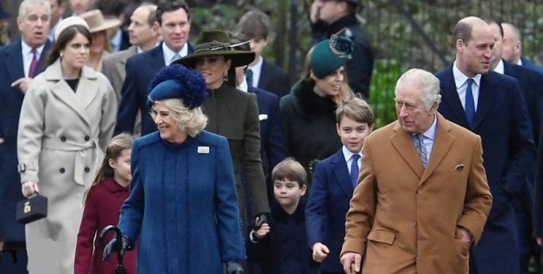 Members of the British royal family leave church after Christmas Day service at Sandringham.