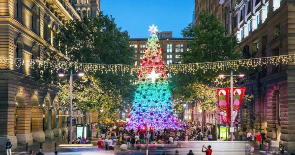 One of Sydney’s grandest Christmas trees can be seen at the historic Queen Victoria building.