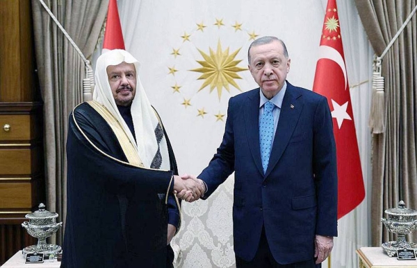 President Recep Tayyip Erdogan of the Republic of Turkiye received here Monday Speaker of the Shoura Council Sheikh Dr. Abdullah Bin Mohammed Bin Ibrahim Al-Sheikh, in the presence of Speaker of the Grand National Assembly of Turkiye Mustafa Sentop.