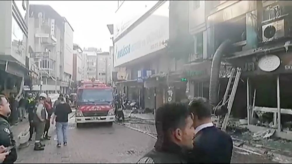 The explosion started a small fire at the restaurant. — courtesy Anadolu Ajansi