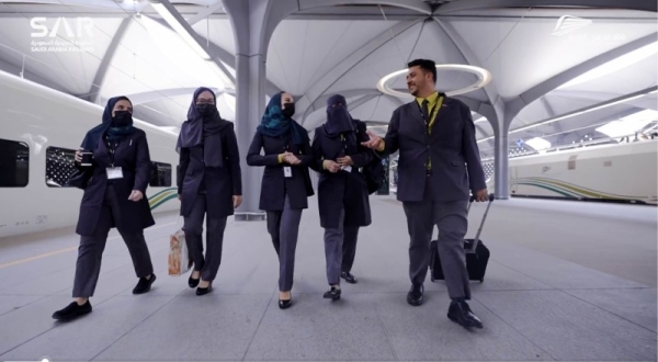 The women were trained to drive the Haramain Express Train through a simulator.