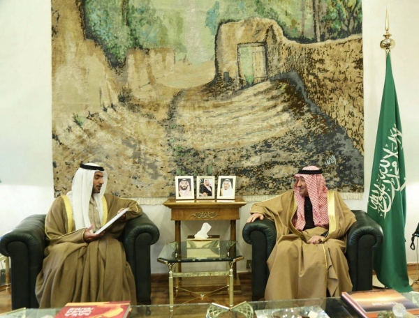 The letter was received by Deputy Foreign Minister Eng. Waleed Al-Khuraiji, when he received UAE Ambassador to Saudi Arabia Sheikh Nahyan Bin Saif Al Nahyan.