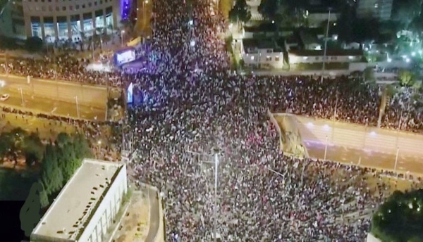 Drone footage shows protesters takeover of central Tel Aviv