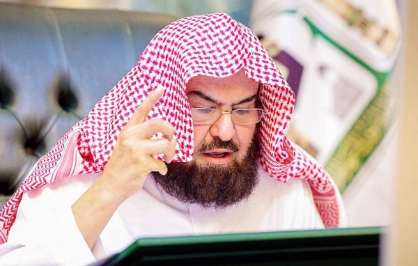 President of the Presidency of the Affairs of the Two Holy Mosques Sheikh Dr. Abdulrahman Al-Sudais speaks at the 22nd Scientific Forum for Hajj, Umrah, and Visit Research in Makkah on Sunday.