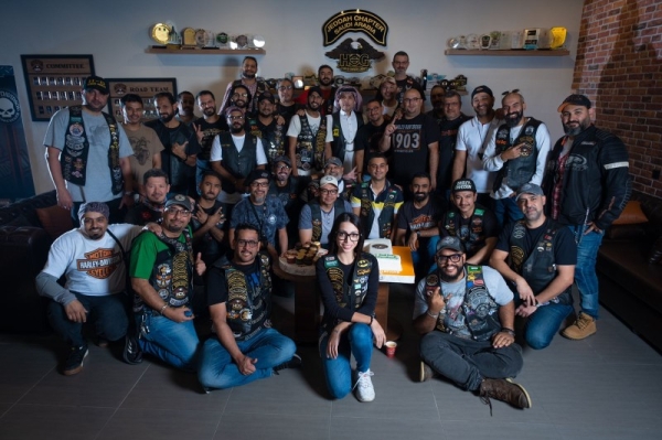 The Jeddah chapter bikers team of Harley Owners Group (HOG) poses for a group photo. 