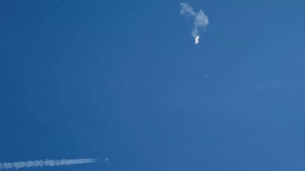A US Air Force F-22 shot down the balloon with an AIM-9 air-to-air missile.
