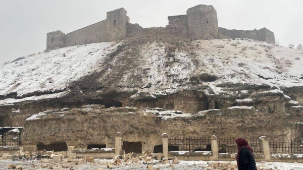 The ruins of Gaziantep Castle on February 6, 2023.