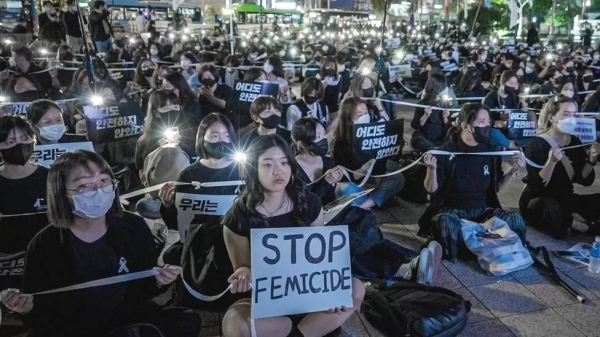 Women held protests in Seoul last year after the brutal murder