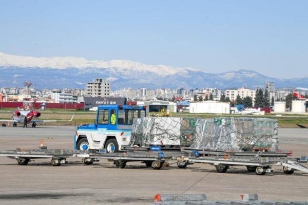 Saudi rescue teams and relief supplies reach Adana Airport in the quake-hit Turkish region. 

