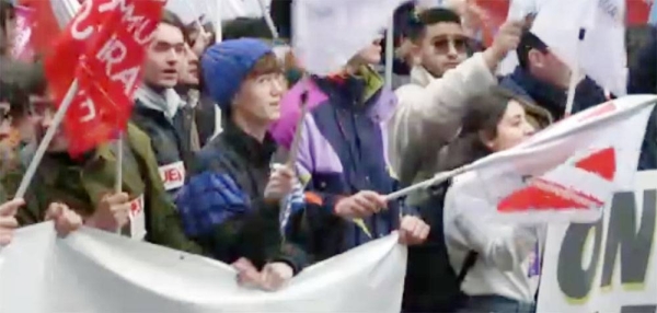 Protesters demonstrate against plans to push back France’s retirement age, in Paris, on Saturday.