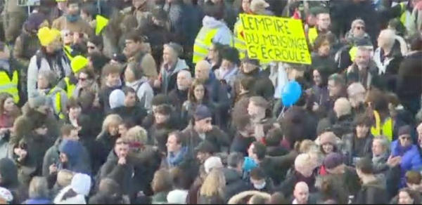 Protesters demonstrate against plans to push back France’s retirement age, in Paris, on Saturday.