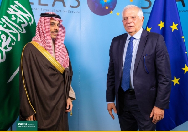 Foreign Minister Prince Faisal Bin Farhan met on Monday with the High Representative of the EU for Foreign Affairs and Security Policy Josep Borrell on the sidelines of his official visit to the European Union