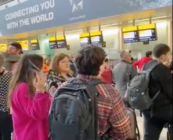 Lufthansa passengers wait patiently to board their flights after an IT fault. — courtesy Twitter