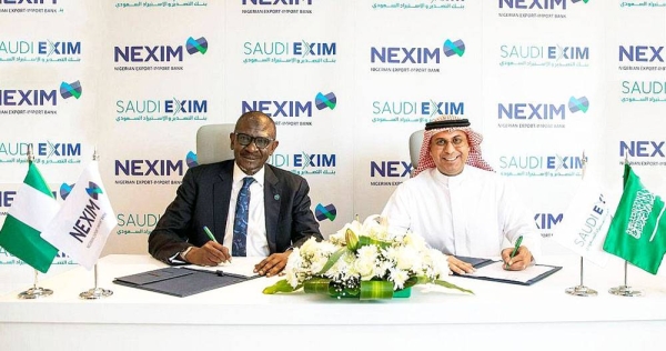 EXIM Bank CEO Eng. Saad Bin Abdulaziz Al-Khalb and Nigerian Export-Import Bank CEO Abubakar A. Bello represented the two sides during the signing ceremony held at the EXIM Bank headquarters in Riyadh.