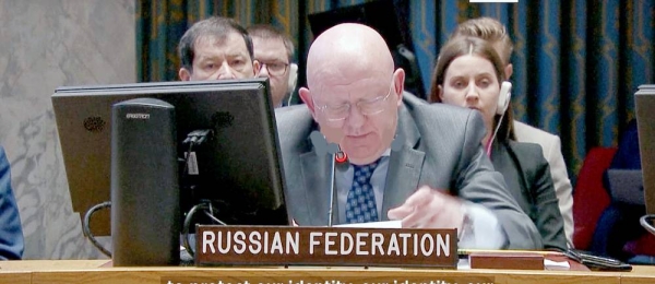 Moscow’s Ambassador Vasily Nebenzya makes Russia’s case in the UN.