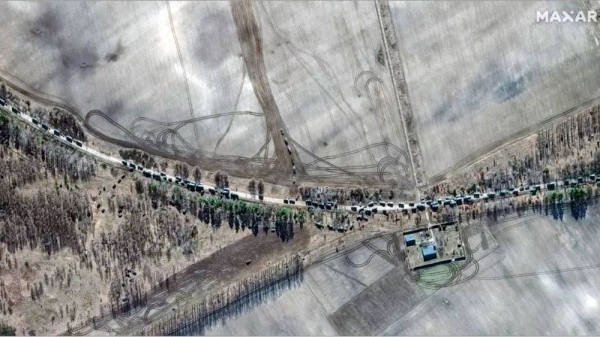 Satellite images of the convoy captured last year. — courtesy 2022 Maxar Technologies