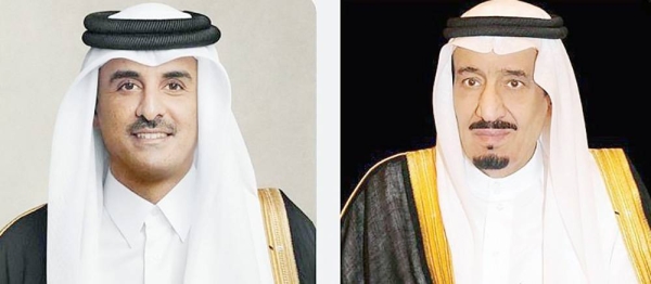 Qatar Emir Sheikh Tamim Bin Hamad Al-Thani has congratulated Custodian of the Two Holy Mosques King Salman on the anniversary of the Founding Day.