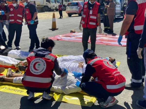 Saudi Red Crescent in Najran region treating the 65-year-old man, who was accidentally run over by a car by his 12-year-old son. 