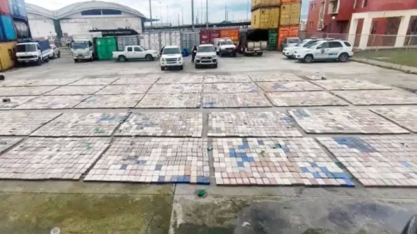 The cocaine parcels were found in a container full of bananas bound for Belgium. — courtesy Ecuador Police