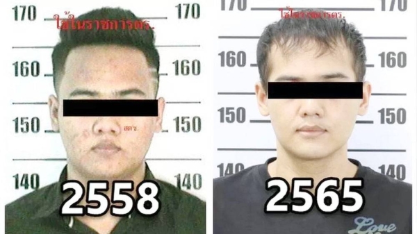 Police mug shots of Saharat Sawangjaeng before and after his surgery. — courtesy Thailand National Police