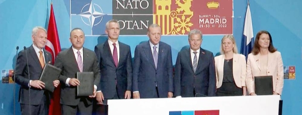 File photo shows leaders at a NATO summit in Madrid, Spain.