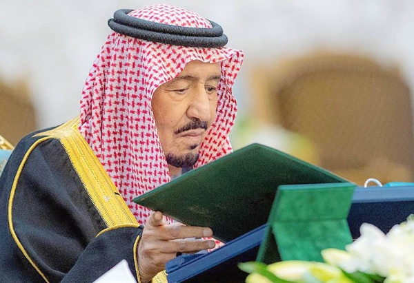 Custodian of the Two Holy Mosques King Salman chairs the Cabinet's Session at Irqah Palace on Tuesday in Riyadh.