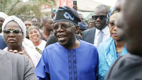 

Bola Tinubu arrives at a polling station before casting his ballot in Lagos, Nigeria. — courtesy Reuters

