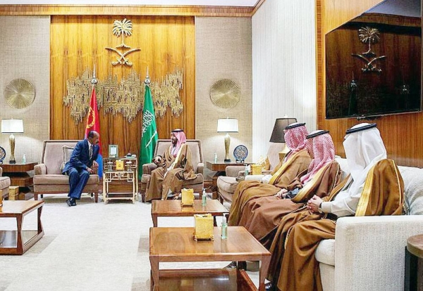 Crown Prince and Prime Minister Mohammed Bin Salman met in Riyadh Wednesday with President Isaias Afwerki of the State of Eritrea.
