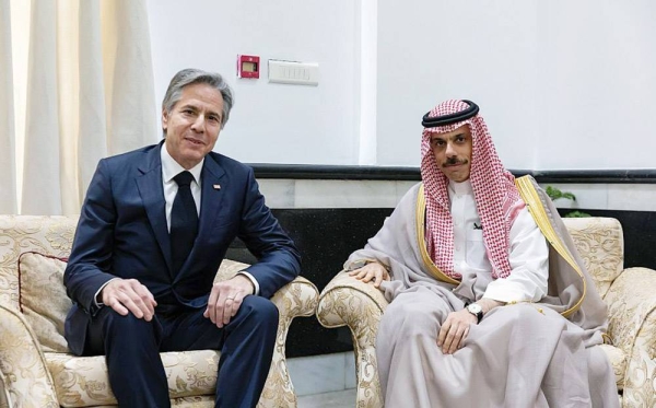 Minister of Foreign Affairs Prince Faisal Bin Farhan Bin Abdullah met Thursday with US Secretary of State Antony Blinken on the sidelines of the G20 foreign ministers' meeting taking place in New Delhi.