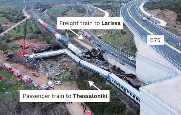 Aftermath of Greek train crash.