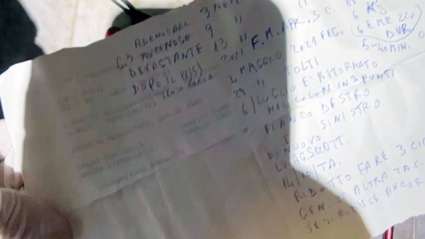 A photo of the note found hidden in Rosalia Messina Denaro’s home. — courtesy Carabinieri