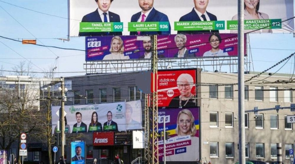 Electoral posters are displayed in Tallinn, Estonia, Thursday. — courtesy AP