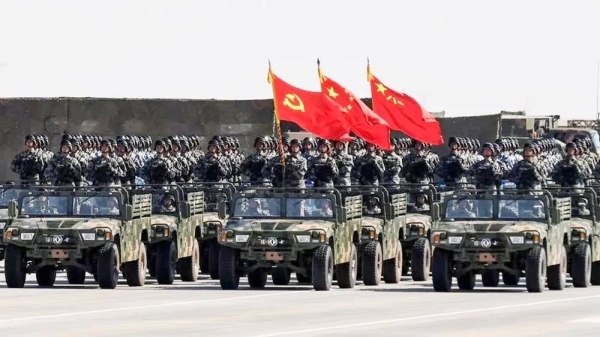 Chinese soldiers during a military parade in China’s northern Inner Mongolia region in 2017. — courtesy Getty Images