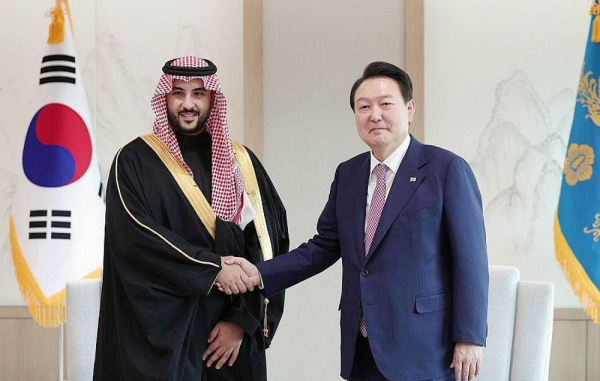 South Korea President Yoon Suk-Yeol received Tuesday Minister of Defense Prince Khalid Bin Salman in the Korean capital, Seoul.