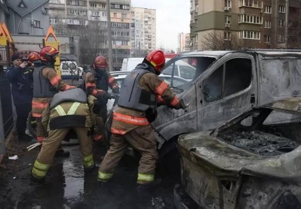 Cars damaged by the Russian missile strikes in Kyiv