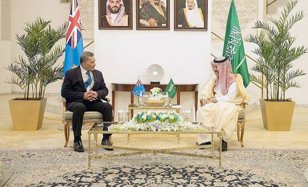 Minister of Foreign Affairs Prince Faisal Bin Farhan Bin Abdullah received on Sunday in Riyadh the Prime Minister of Tuvalu Kausea Natano.